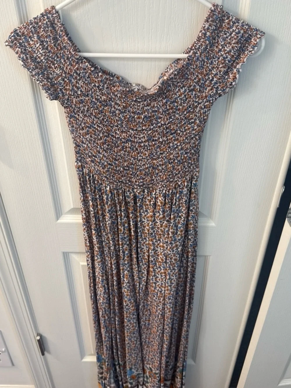 Girls' Smocked Floral Maxi Dress in Blue and Brown